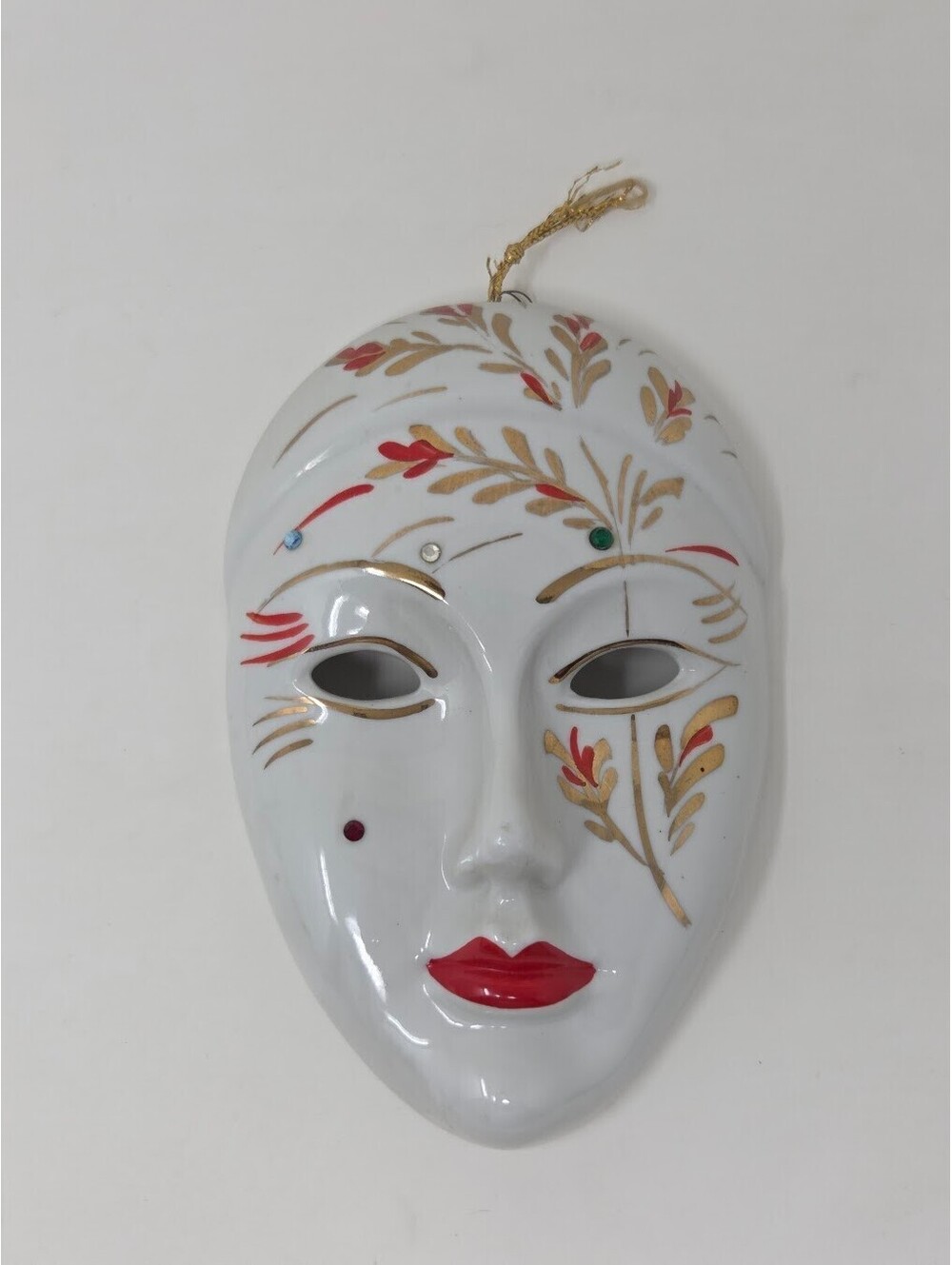 Capodimonte Italian Ceramic Wall Mask White Gold Red Hand Painted Decor